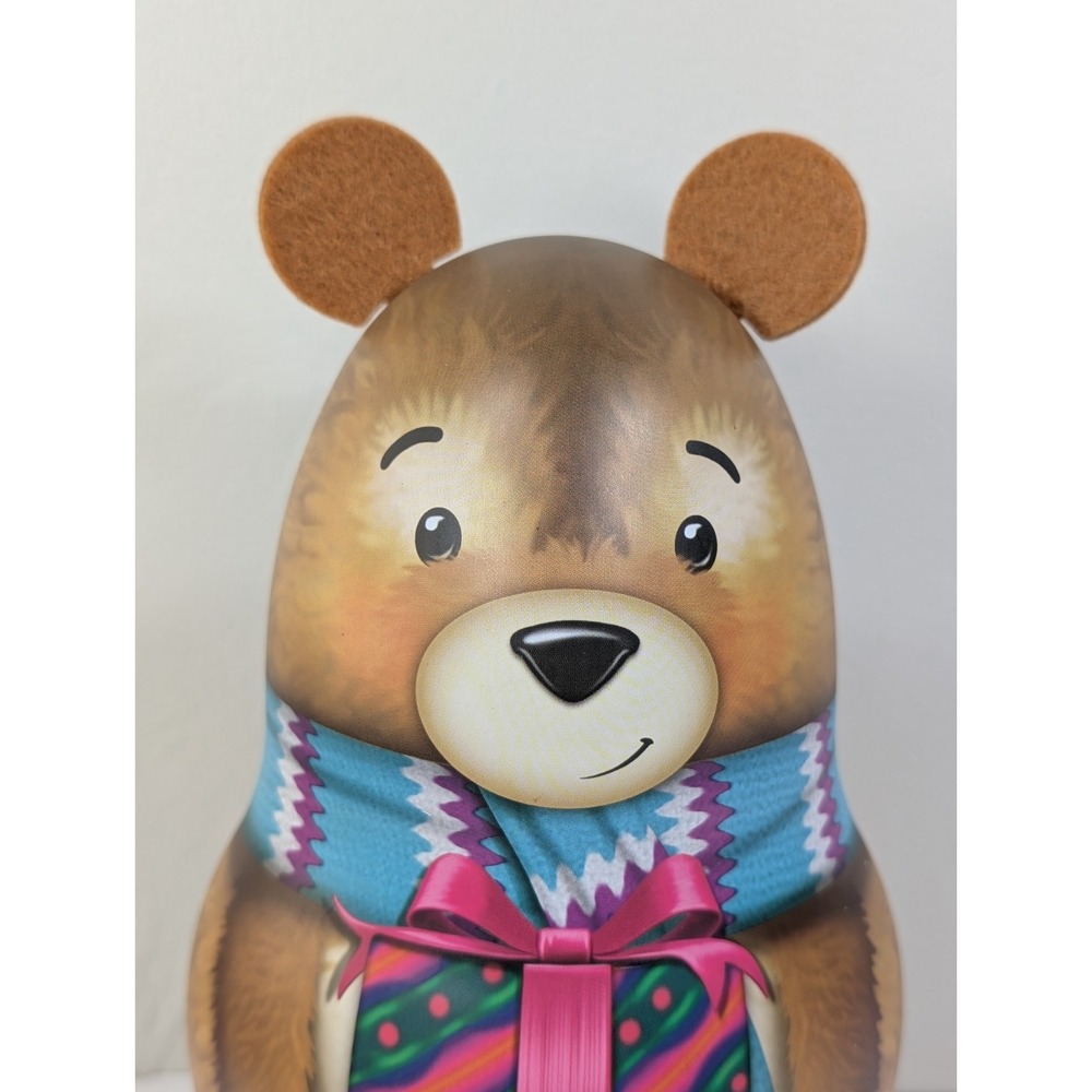 Russell Stover Christmas Teddy Bear Tin Scarf‎ Metal Gift Box Holiday Decor 10in - Picture 2 of 8